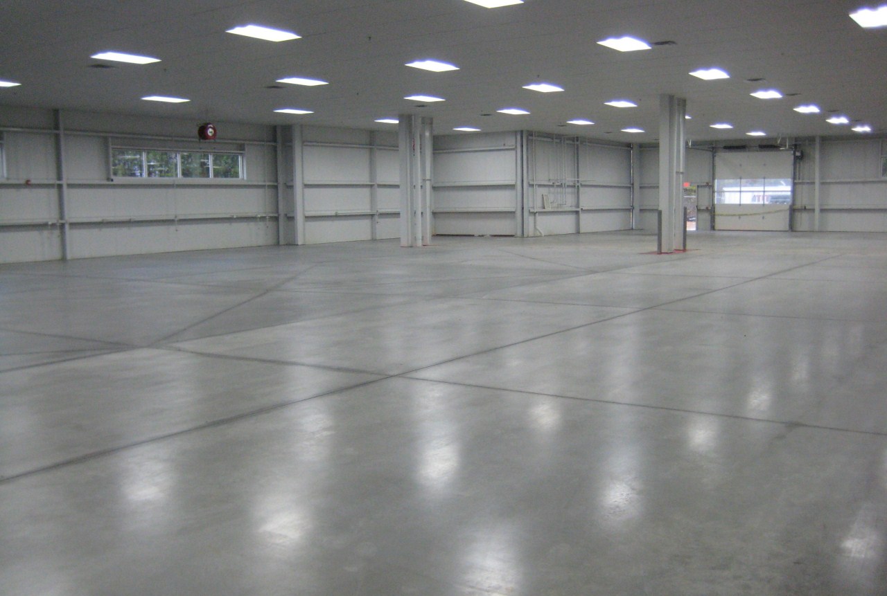 Polished concrete floor in a large commercial space