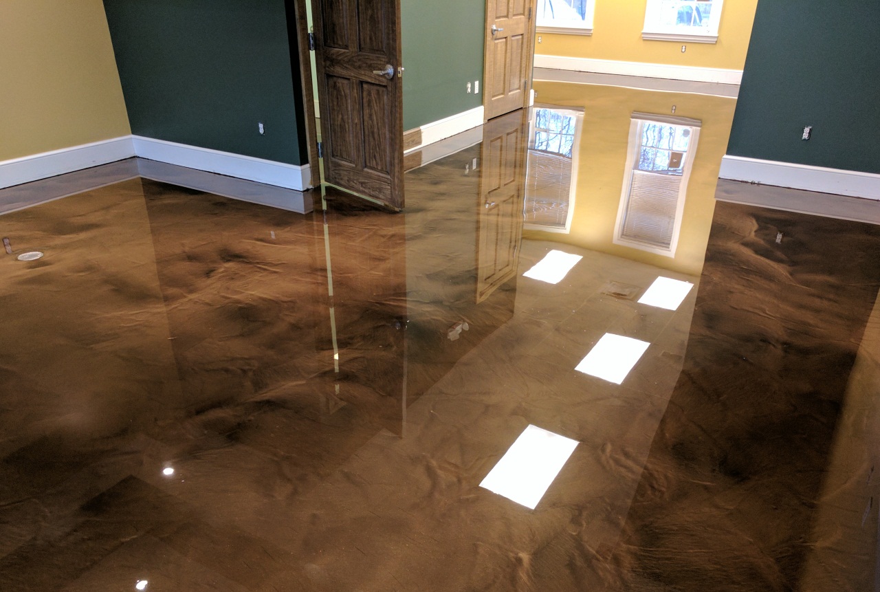 Metallic epoxy floor with a mirror gloss